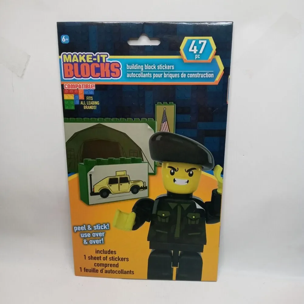 Make-It Blocks Army Sticker Decals Set 47 Pc Compatible Building Brick Brands